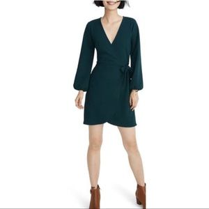 Madewell Long Sleeve Faux Wrap Dress Green…